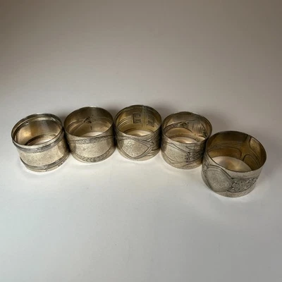 Juego de 5 servilleteros enchapados en plata WMFN I/O OX - Grabado alemán vintage Foto 1 de 4