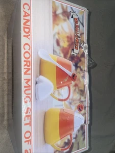 Brand New W/Open Box Mr. Halloween Candy Corn Mugs with Lids & Spoons - Set of 2 - Picture 1 of 6