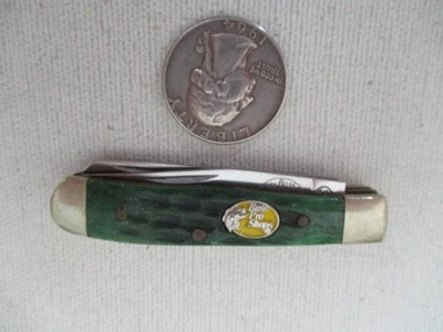 Vintage Small Bass Pro Shops Frost Cutlery 2 Blade Pocket Knife w/ Green Handle - Image 1 of 4