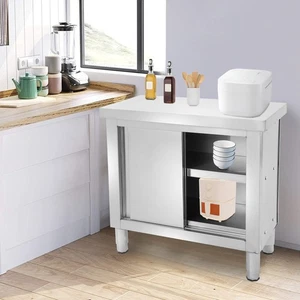 201 Stainless Steel Work Table For Kitchen Prep Two-tier Storage Cabinet - Picture 1 of 18