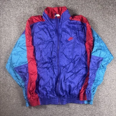 Vintage 80s Nike Windbreaker Jacket Large Colorful Nylon Full Zip Sports Retro - Image 1 of 4