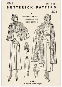 30er Jahre Umhänge in drei Längen Schnittmuster Büste 36 - Bild 1 von 3