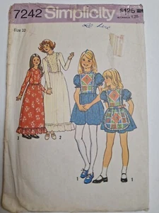 Dress Apron Cottagecore Prairie Girls 10 Simplicity 7242 Sewing Pattern Cut VTG - Picture 1 of 8