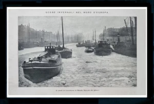 1925 Winter Frozen River Scandinavia Magazine Bed Block Boats Boats - Picture 1 of 1