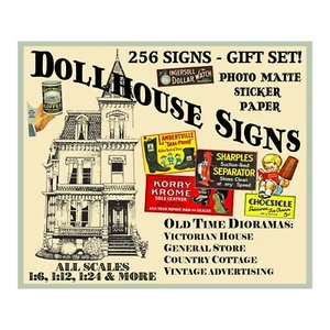 Dollhouse Signs, Huge Set 4 STICKER SHEETS, 256 Multi-Scale Advertising Signs - Picture 1 of 6