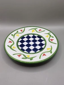 Spring Saucer Plates Floral Checkered Small Dessert Plates Mercuries Set Of 2 - Picture 1 of 5