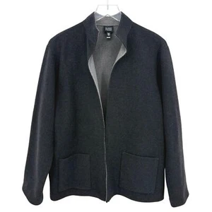 Eileen Fisher Charcoal Gray Open Front Cardigan Jacket Size Large Wool Cashmere - Picture 1 of 7