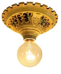 1920s 1930s Vintage Cast Metal Art Deco Shield Flush Mount Fixture Arts & Crafts - Picture 1 of 15