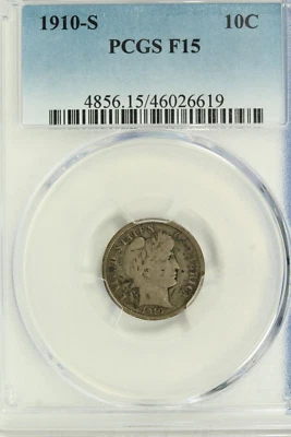1910-S Barber Dime : PCGS F15 - Image 1 of 4