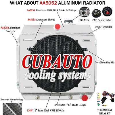 FIT 50-54 52 CHEVY BEL AIR 49-52 DELUXE FLEETLINE 3.8L 4-ROW RADIATOR SHROUD FAN - Изображение 1 из 4