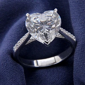 2 Ct Heart Cut Simulated Diamond Solitaire Engagement Ring 14K White Gold Plated - Picture 1 of 3