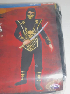 Boys Halloween Costume Skull Ninja Medium 8 Black w/ Gold - Image 1 of 4