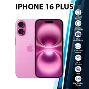 Apple iPhone 16 Plus 5G iOS Mobile Phone (Pink/8GB+128GB/Dual SIM/Unlocked) - Picture 1 of 8
