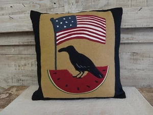 Primitive Crow Flag Pillow Handmade Country Farmhouse Pillow 12" - Picture 1 of 2