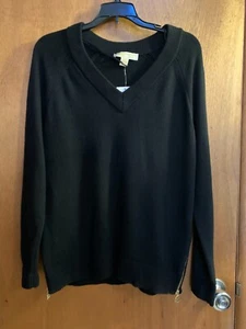 Michael Kors Black V Neck side zippers Women’s Sweater Small Classic - Picture 1 of 7