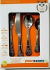 Child Set 4 Piece Silverware Flatware Brushed Stainless Steel Owl Floral Design