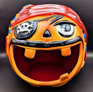 2023 Halloween Decor Ceramic Pirate Pumpkin Candy Bowl Holds 5 lbs Bag Candy NEW - Picture 1 of 8