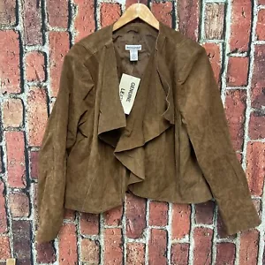 Jessica London ~ Genuine Leather Trucker Jacket ~ Size 22W ~ NWT ~Brown - Picture 1 of 3