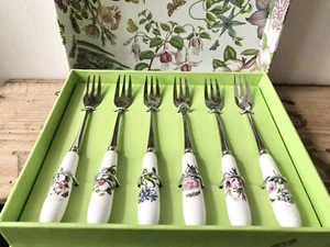 Portmerion Cake Pastry Tea Forks Botanic Garden With Box ceramic handles - Picture 1 of 5
