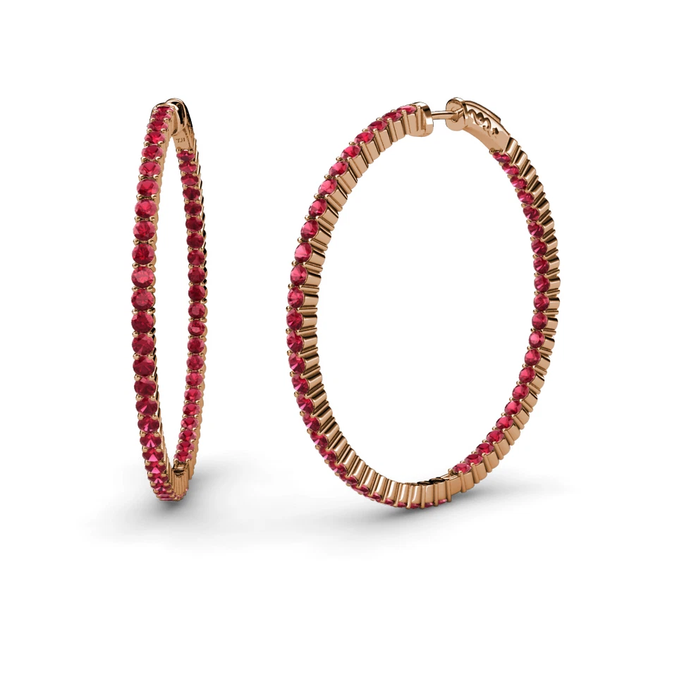 Ruby 2 5/8 ctw Common Prong Inside-Out Hoop Earrings 14K Rose Gold JP:37615 - Image 1 of 4