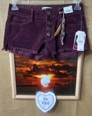 NWT Roxy women’s burgundy shorts button fly pockets stretch size 3 - Image 1 of 4