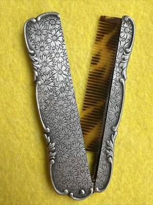 Vintage Silver Plated Celluloid Comb with Floral Design 7.5” - Image 1 of 4