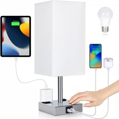 Bedside Lamp- Touch Control Table Lamp with USB C+A Charging Ports & AC Outlets - Image 1 of 4