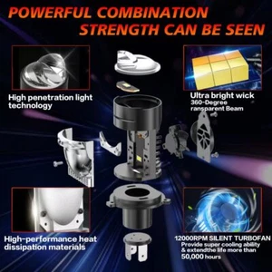 H4 H19 9003 HB2 HS1 LED Bulb Lens 20000Lm 6000K White Light 50W - Picture 1 of 8
