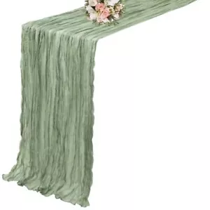 Sage Green 90cmx400cm Cheesecloth Semi-sheer Rustic Table Runner Wedding Décor - Picture 1 of 7