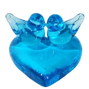 Vtg Bluebird Of Happiness Art Glass Figurine Love Birds Heart Signed 1993 R Ray - Picture 1 of 9
