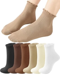 REACH STAR Socks for Women 6-Pair Cotton Ankle - Ruffle Socks Women with Frill - Picture 1 of 4