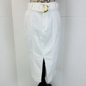INC International Concepts Women 6/28 White Denim Slim Midi Skirt Slit Mob Wife - Picture 1 of 16