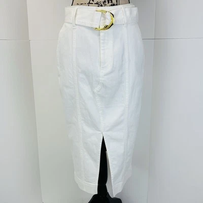 INC International Concepts Mujeres 6/28 Blanco Denim Slim Midi Falda Abertura Mob Esposa Foto 1 de 4