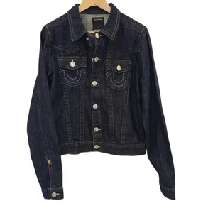 True Religion Jacket Womens XL Dark Wash Jimmy Denim Trucker Flap Pockets - Picture 1 of 10