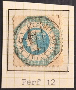 1859 Victoria Australia 1/- Blue Octagonal Stamp P12 No WMK used Cat £18.00 - Bild 1 von 2