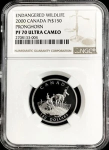 2000 PLATINUM CANADA 599 MINTED $150 PRONGHORN COIN NGC PROOF 70 ULTRA CAMEO - Picture 1 of 3
