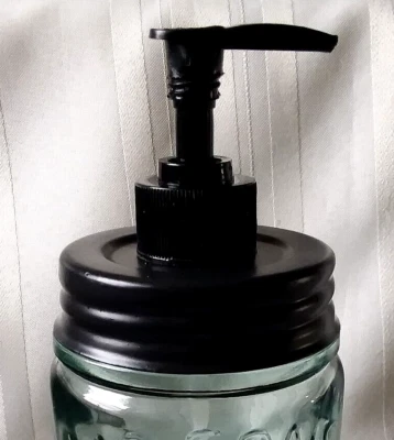 SOAP PUMP DISPENSER KIT ~ Mason Jar ~ BLACK STEEL LID & PUMP Primitive Vintage - Image 1 of 4