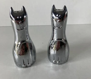 SILVERTONE METAL CAT SALT AND PEPPER POTS, VINTAGE Vgc No Box - Picture 1 of 5