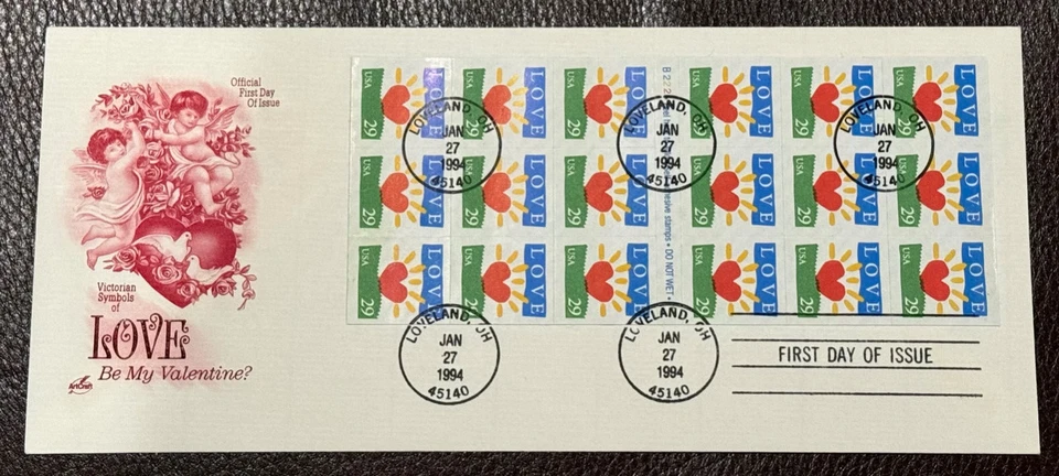 #2813a Artcraft FDC 1994 Loveland OH "Love Heart Be My Valentine?" Booklet Pane - Image 1 of 1