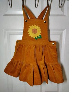 Cynthia Rowley Brown Corduroy Bib Overall Dress W Sunflower 4 NWT - Picture 1 of 5
