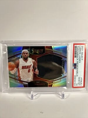 2021 SELECT LEBRON JAMES THROWBACK MEMORABILIA GU SILVER PRIZM HEAT PSA 10 - Image 1 of 2