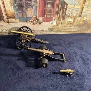 Vintage Lot 2 Mini Cannon Small Brass & Cast Iron Desk Top - Picture 1 of 15