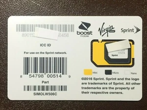 SPRINT SIM CARD SIMOLW506C (Nano, Micro, and Mini size) - Zdjęcie 1 z 1