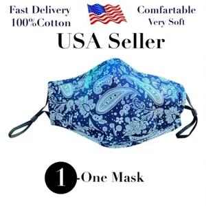 Adjustable Face mask Cotton Mask with Filter Pocket Washable Reusable Unisex - Picture 1 of 11