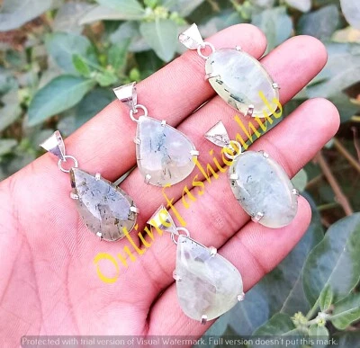 Lote al por mayor de 10 piezas de piedras preciosas de prehnita natural enchapadas en plata 925 Foto 1 de 4