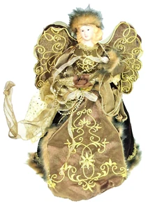 17” Angel Tree Topper Angelic Christmas Centerpiece Holiday Decor Burgundy Gold - Picture 1 of 6