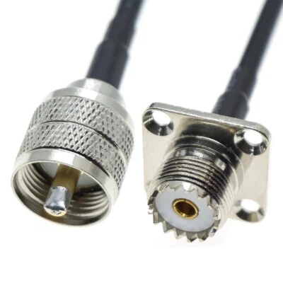 UHF male PL259 to UHF female flange SO239 connector lot RF Coaxial Cable RG58 - Image 1 of 2