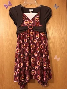 YOUTH GIRLS ROUTE 66 BROWN &PINK DRESS WITH HEARTS FLOWERS SIZE: LARGE 10/12 - Picture 1 of 6