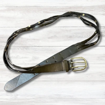 Vtg Y2K Handmade Leather Belt Womens Medium Brown Strappy Studded Boho Western - Image 1 of 4