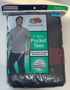 Fruit of the Loom Pocket Tees T Shirts 4 Pack Cotton Assorted Colors L 42-44”  - Picture 1 of 4